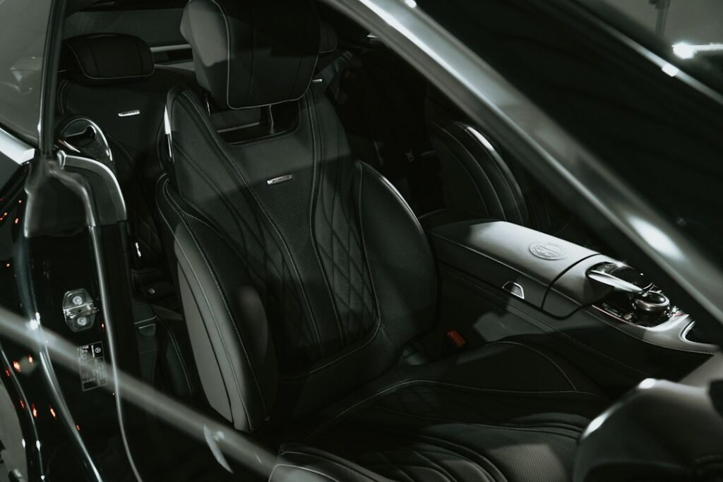 Clean luxury car interior with leather seats