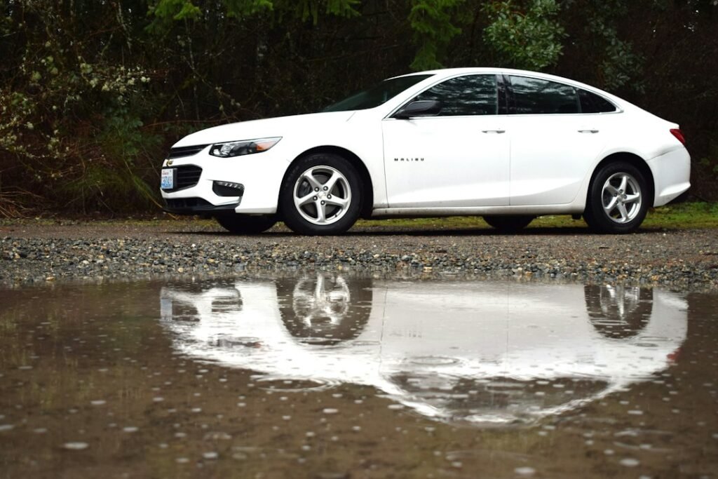 Car outdoors in the Pacific Northwest during wet weather